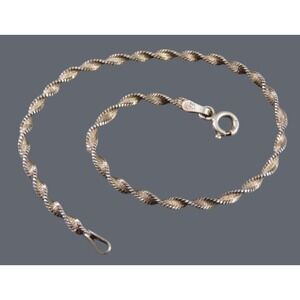 FAS STERLING SILVER Twisted Herringbone Chain Bracelet DIAMOND CUT 7" Long